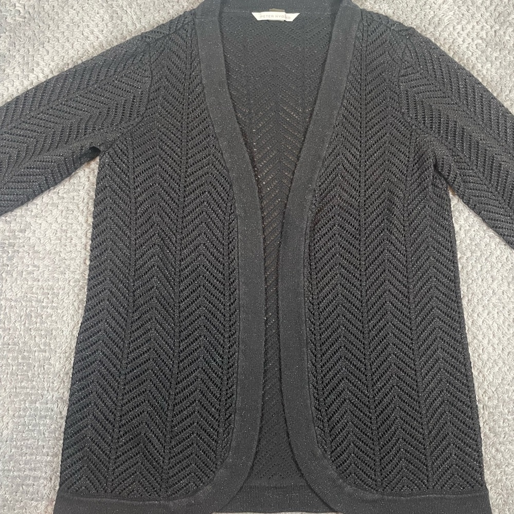Peter Nygard Sweater Women's‎ Open Cardigan Size XL Black Metallic 3/4 Sleeve